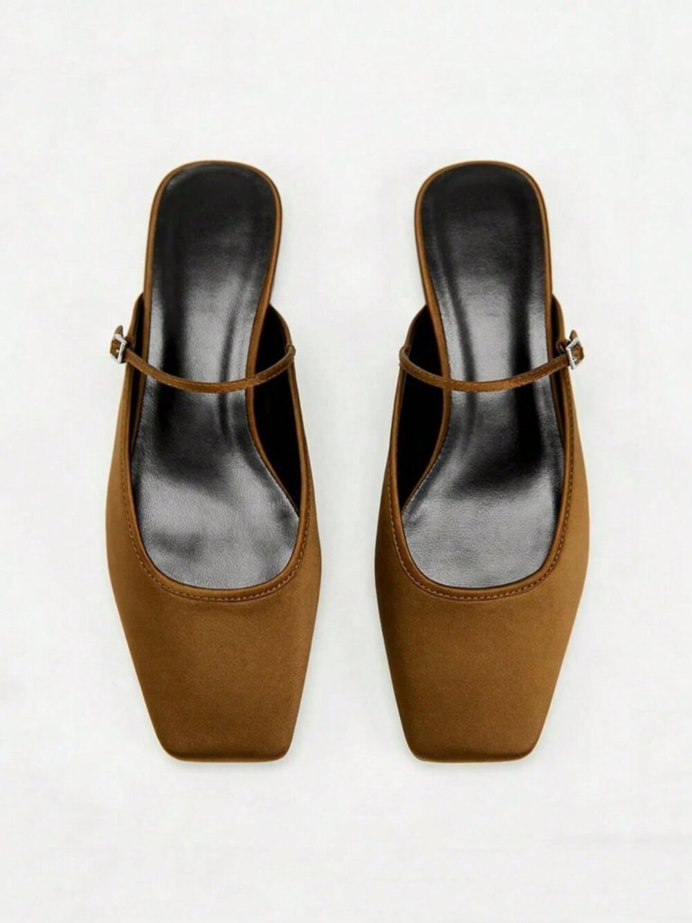 French Satin Women's Square Toe Mary Jane Mule Slip-On Loafers - Picture 3 of 5